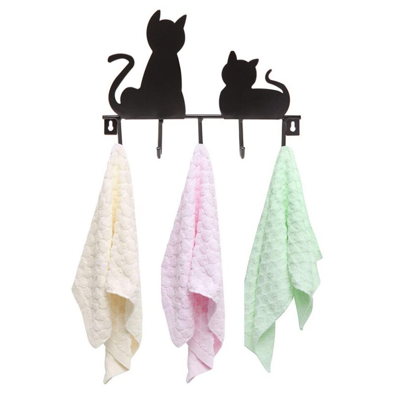 Cartoon Zwarte Kat Hanger Holder Metal Key Rack Hangers Thuis 5 Gemonteerd Decor Decoratieve Muur Haken Ijzer Jas