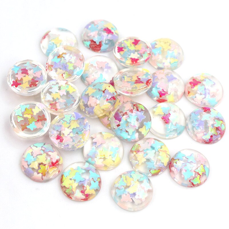 40pcs 12mm Mischfarben Star Round Moon Style Harz Cabochon mit flachem Rücken für Armband Ohrringe Zubehör: C4-80