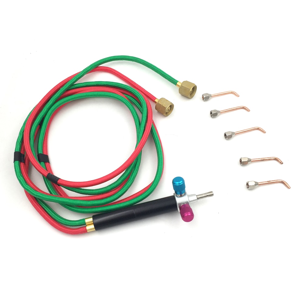 La pequeña antorcha de gas de soldadura con 5 puntas y manguera doble Flexible para soplete de oxígeno acetileno y 5 uds. Varillas de soldadura de 25cm