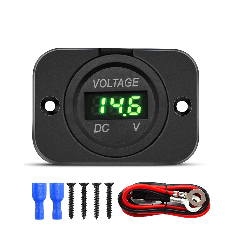 Digitaler Spannungsmesser, DC 12–24 V, wasserdicht, rundes Auto-Voltmeter mit LED-Digitalanzeigefeld für Auto, Motorrad, Stiefel, Wohnmobil: Elfenbein