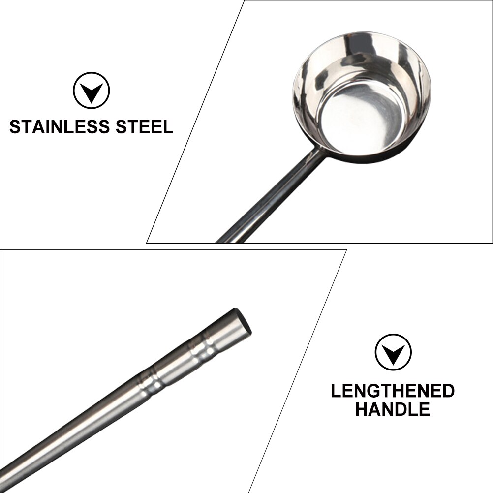 Stainless Steel Water Scoop Kitchen Flat Bottom Water Ladle Long Handle Soup Ladle