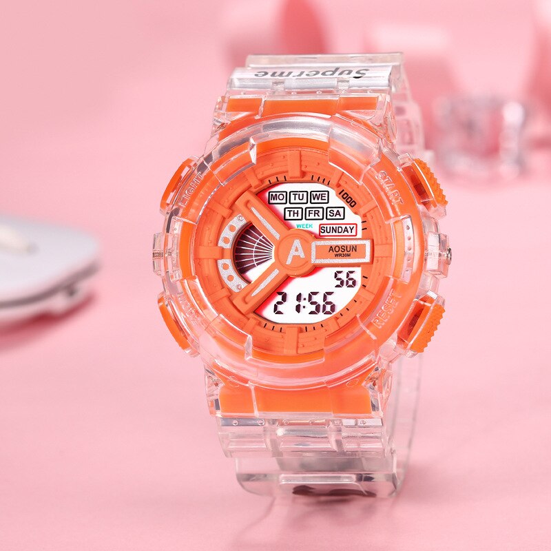 Uthai  ce38 børns sport elektronisk ur til piger drenge teenagere børn studerende 30m vandtæt ur armbåndsur slikfarver: Orange