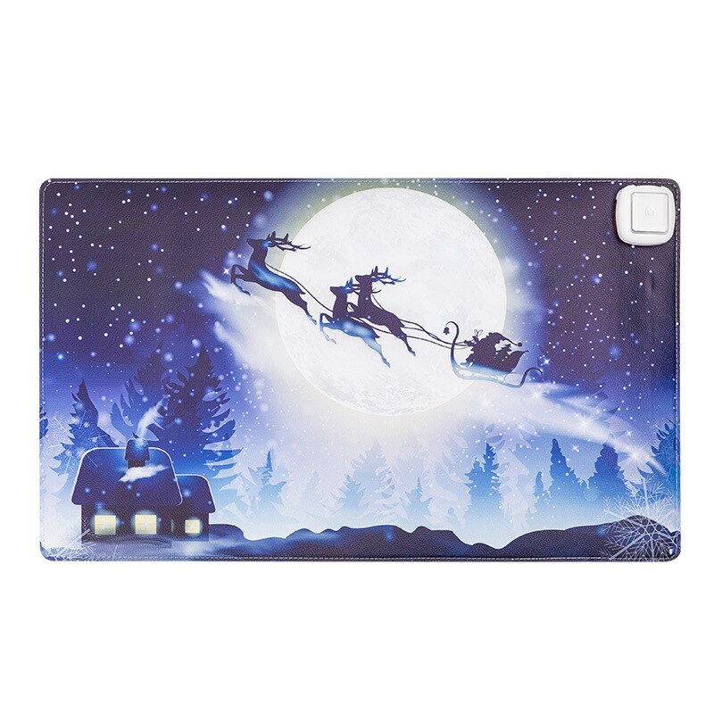 Varm hand bordsdyna vinter varm musmatta dator skrivbord bord gaming möss värmare varmare uppvärmd pu läder mattor varmare pad: Jultomten / 60 x 36cm