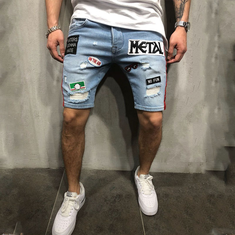 Herr slitna korta jeans märkeskläder sommar korta byxor shorts andas jeansshorts manliga