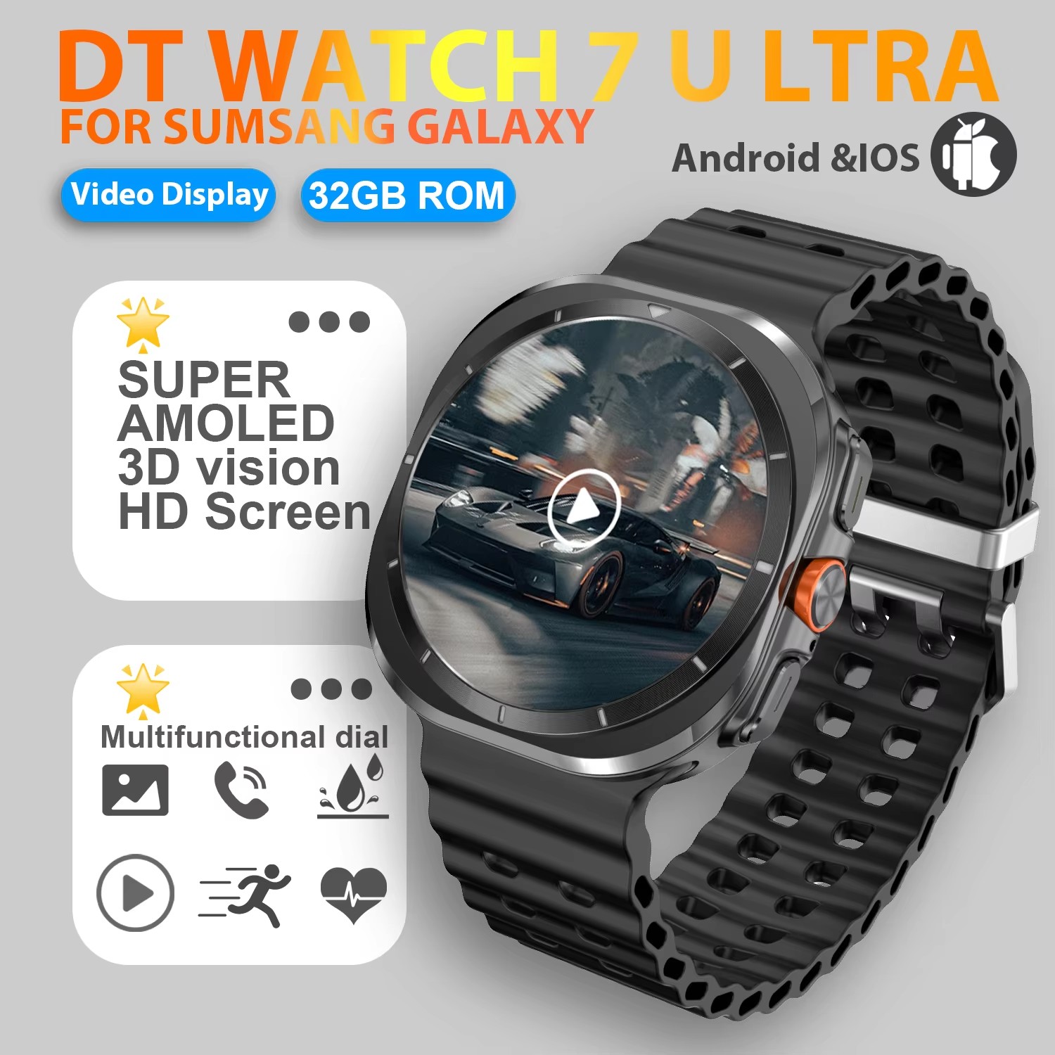 accorto guarda ultra 32GB memoria video NFC Schermo AMOLED HD da 1,43 pollici accorto guarda Uomo sport fitness inseguitore Smartwatch Donna: nero