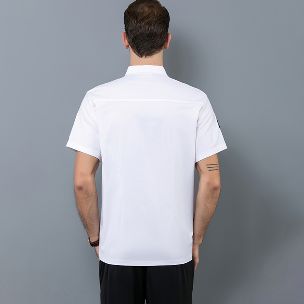 Læder standard kortærmet kokkeuniform sommer unisex hotel restaurant frisørsalon kok tjener arbejdsjakke gratis tørklæde