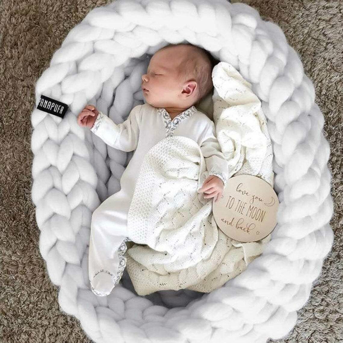 Kinitted Baby Nest Bett Tragbare Krippe Neugeborene Kinderbetten Kindergarten Schlaf Nest Kleinkind Wiege Baby Stubenwagen freundlicher Bett Babytragetasche: Weiß