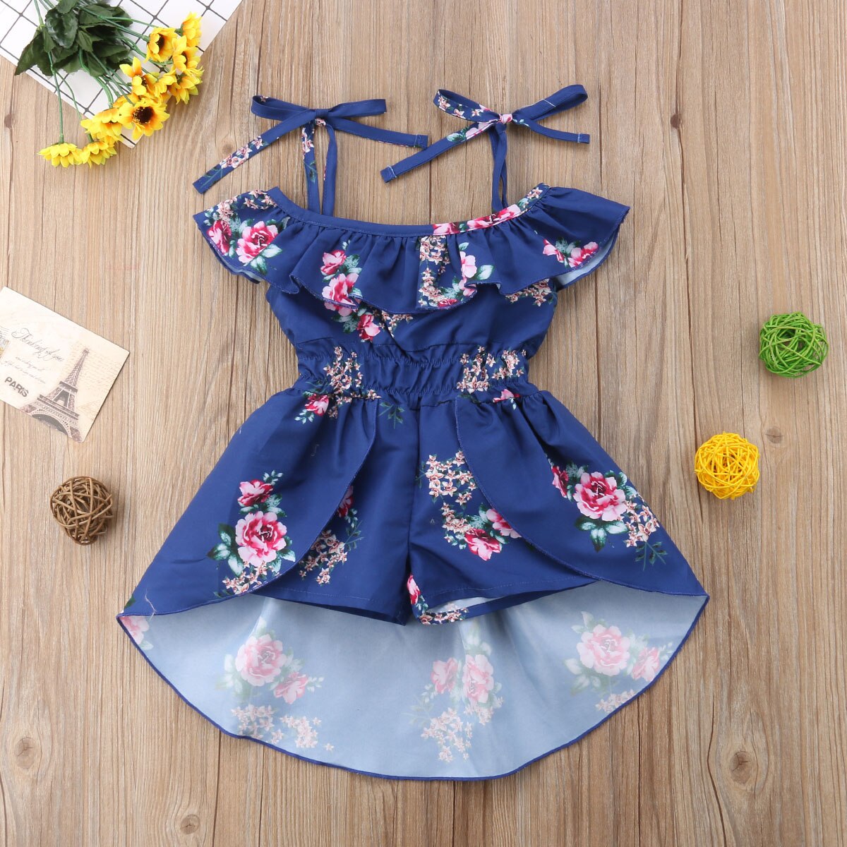Nieuwste babykleding voor meisjes met bloemenprint, rompertjes met bandjes, jumpsuit, rok met zwaluwstaart, eendelige outfit, zomerkleding: 3t