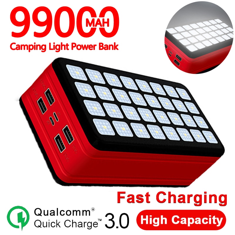 99000mAh Power Bank Large Capacity Portable Charger Outdoor Waterproof Power Bank Suitable for Xiaomi Samsung Iphone 11