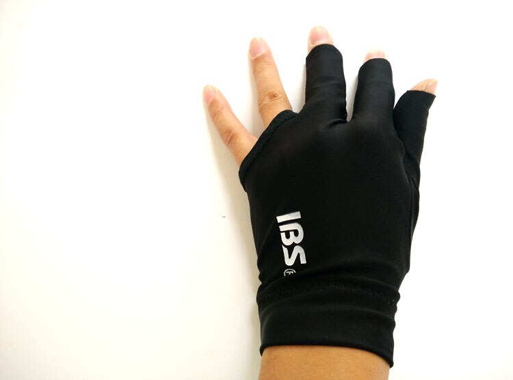 2 stks/partij IBS biljart pool snooker drie-vingers handschoenen rood/blauw/zwart stof half- vinger handschoenen biljart suppiles: black