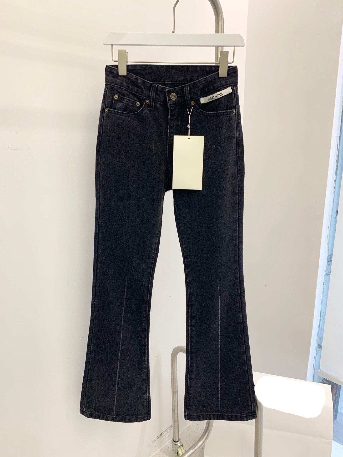 KlasonBell – Jeans délavés Vintage pour femmes, étiquette délavée, lettre évasée, 3.29: Black / S