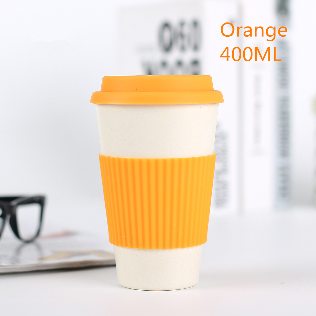 400ml Umweltfreundliche Bambus Faser Kaffee Becher Milch Becher Mit Deckel Tragbare Bahre Becher Tee Tassen Milch Tasse Für Büro hause Drinkwares: Orange