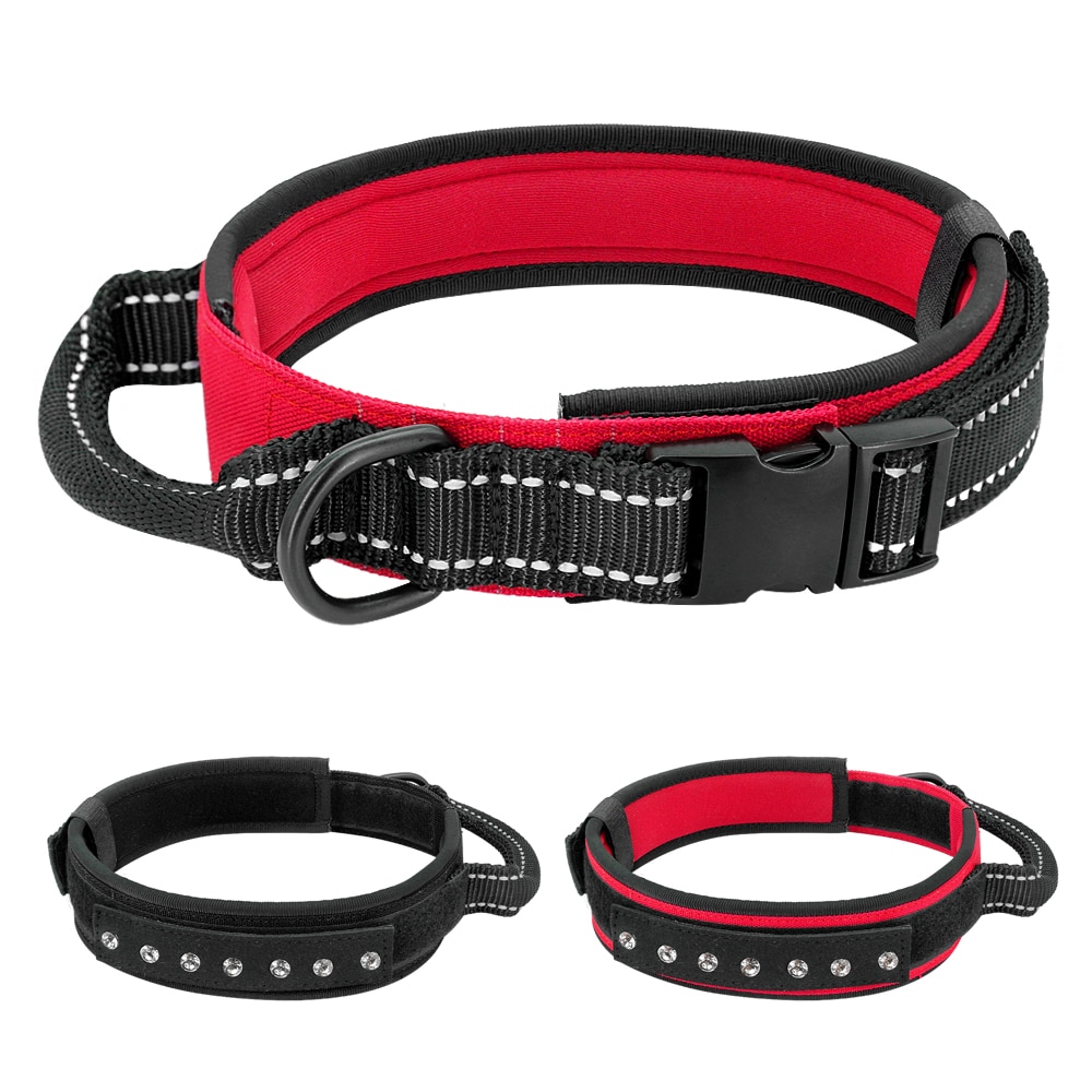 Dog Collar Reflective Nylon Training German Shepherd Collars Rhinestone Pet Collar For Medium Large Big Dogs Pitbull Terrier