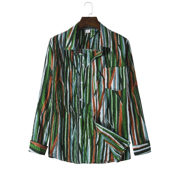 Långärmade linneskjortor herr märke grå skjorta herr vår lin randig skjorta man casual camisa overhemd: Grön / Xxl