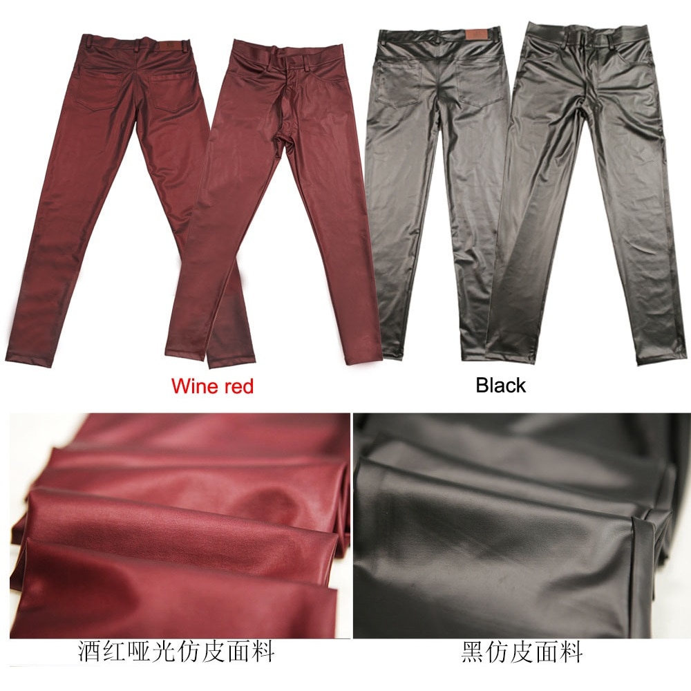 Rennot nahkahousut ohuet matta vaaleat keinonahkahousut joustavat tiukat lahkeet housut rennot nahkahousut näyttämö miesten kynähousut