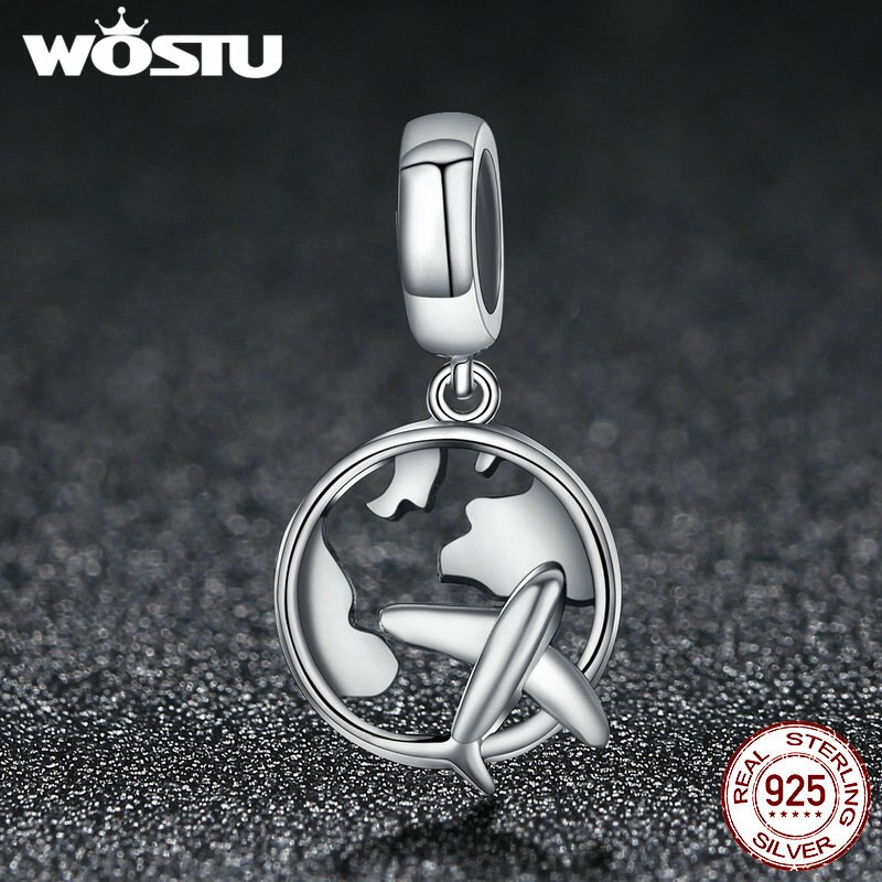 WOSTU 925 Sterling Silver The Dream Of Traveling Dangle Beads Fit Original Charm Bracelet DIY Jewelry CQC242