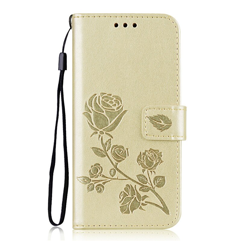 Case Voor Samsung Galaxy A40 Een 40 Cover 3D Rose Bloem Lederen Flip Case Voor Samsung A40 A40 Een 40 kaarthouder Portemonnee Telefoon Gevallen: Golden