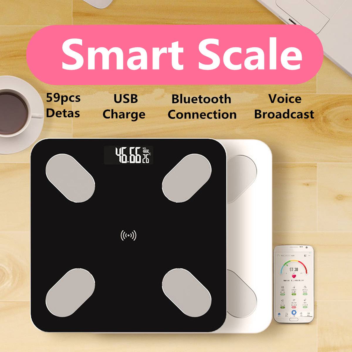 Báscula de salud con Bluetooth y APP, balanza de peso humano inteligente, Analizador de composición corporal, LED, Digital, carga USB, soporte de Android IOS