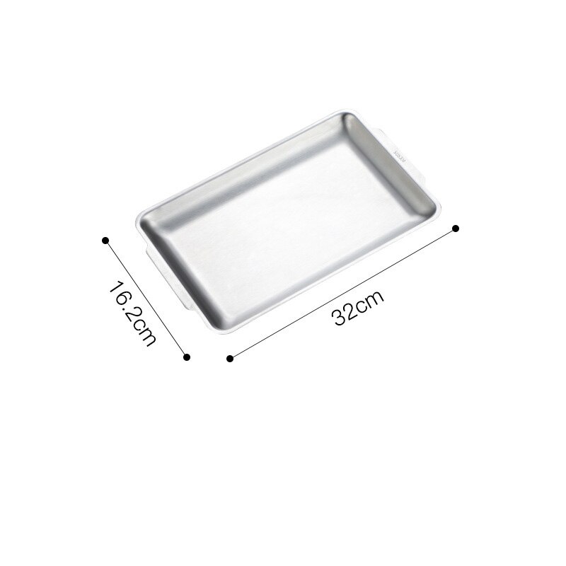304 Stainless Steel Dinner Plates Rectangular Gold Serving Tray Dessert Cake Snack Dishes Barbecue Sushi Dessert Kitchen Plates: Silver-32x16cm