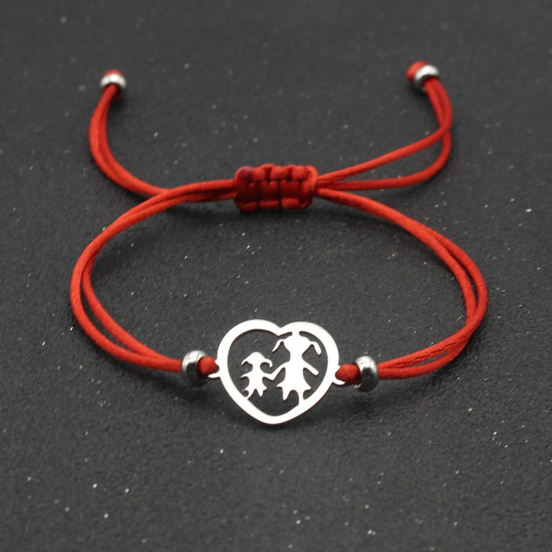 Handgemaakte Verstelbare Rood Touw Armband Roestvrij Staal Hartvormige Muzieknoot Charme Armbanden Voor Vrouwen Meisjes Sieraden: Red