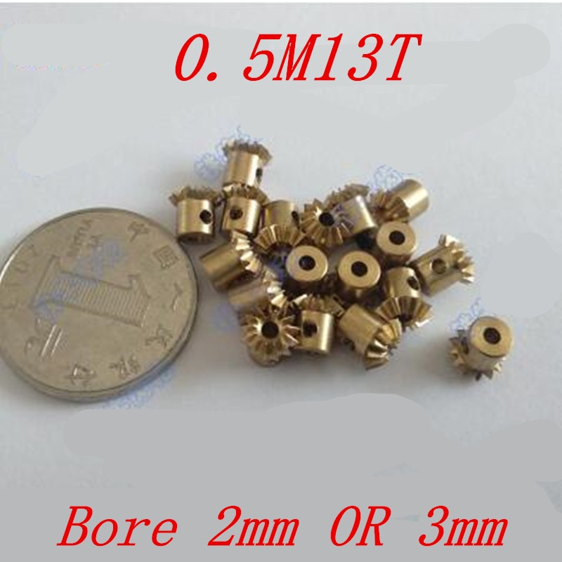2 stk 1:1 messingfasede gir 0.5 m 13t 0.5 moduler 13 tenner med indre hull 2mm or 3mm 90 graders drivkommutering