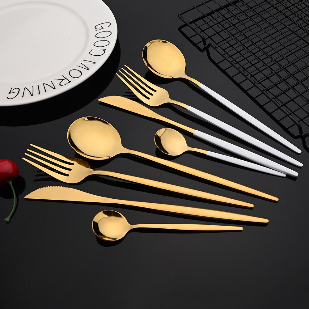 Explosion24Pcs Bunte Geschirr Set Edelstahl Besteck Set Küche Spiegel Gold Geschirr Set Messer Gabel Löffel Geschirr