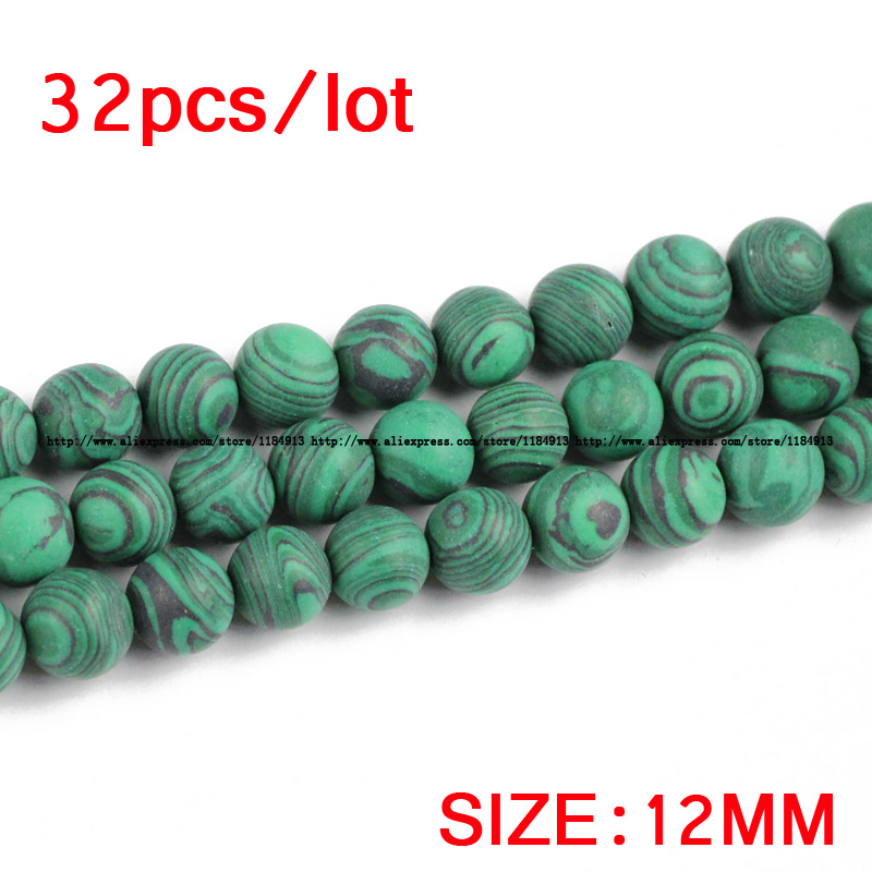 JHNBY Matte Malachiet Natuursteen Ronde Losse kralen ball Pauw steen 4/6/8/10/12MM Sieraden armband maken accessoires DIY: 12MM 32PCS