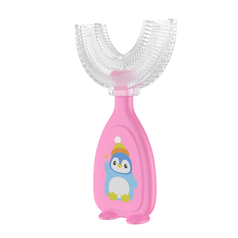 Spazzolino da denti a forma di U per bambini denti da allenamento in Silicone morbido pulizia spazzole per denti a bocca intera per bambini di 2-12 anni: pink large(6-12year)