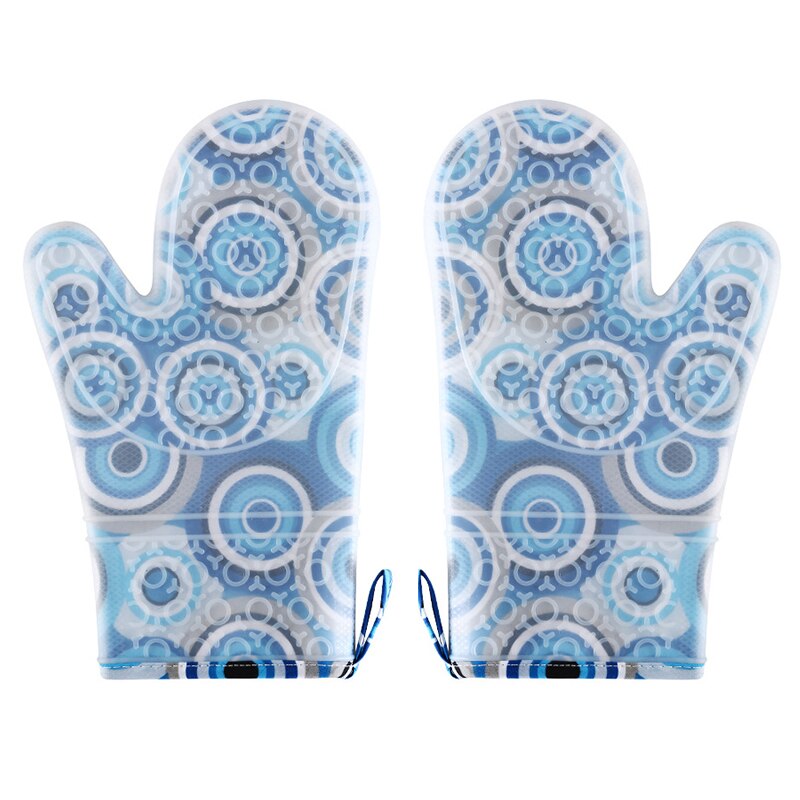 Heat Resistant Silicone Gloves Oven Mitts With Cotton Lining Non-Slip Cooking Grill Glove Oven Pot Holder Kitchen Baking Gloves: 2Pcs Blue Dot