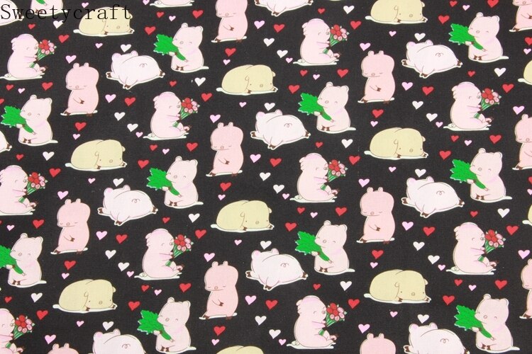 110x45cm Thick 100% Cotton Fabric Heart Pig Print Cloth Sewing Dress Quilting Fabrics Patchwork Needlework DIY Handmade Material
