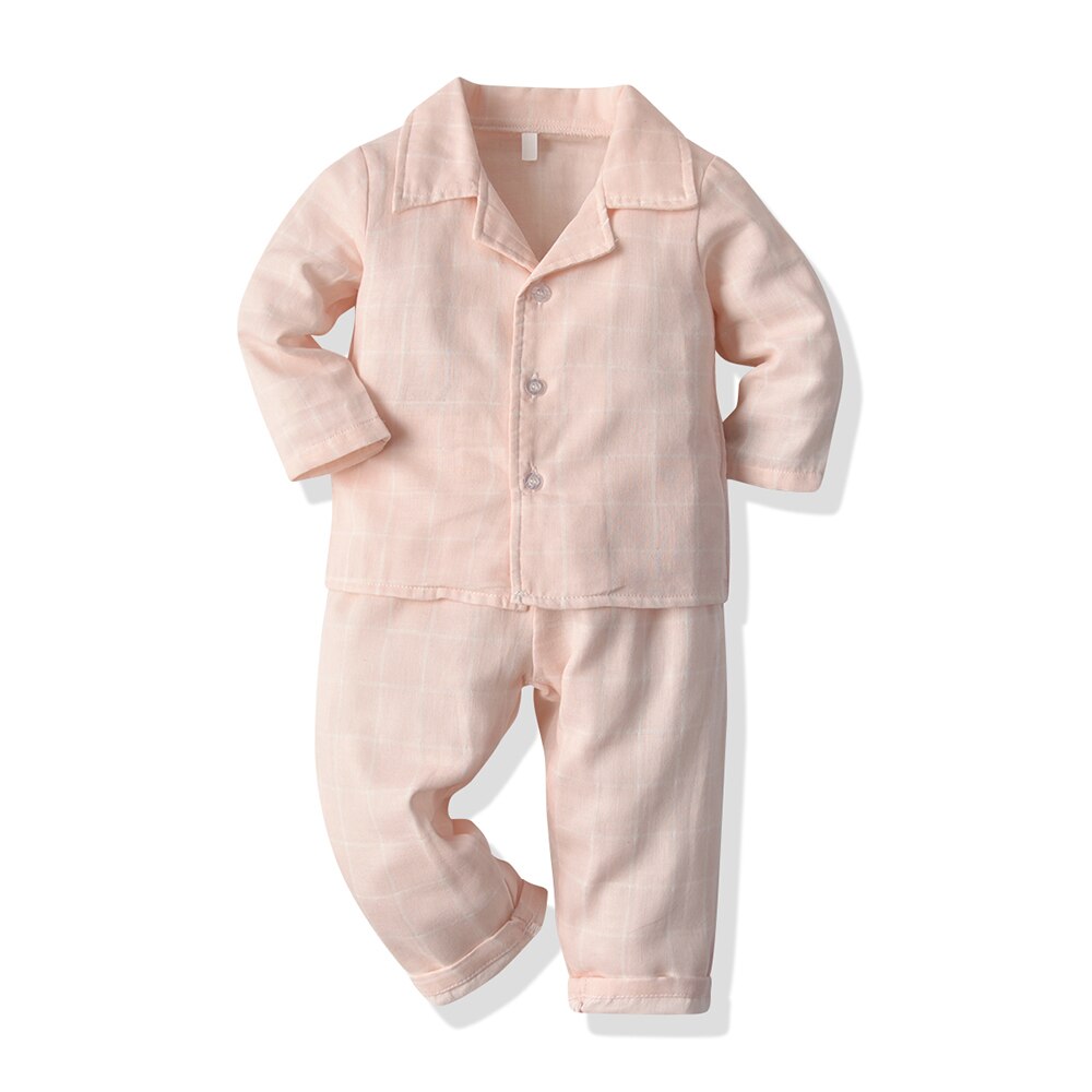 Top En Top Mode Herfst Baby Pyjama Lange Mouwen Pyjama Jongens Meisjes Pyjama Peuter Nachtkleding Plaid Baby Kleding Sets: Roze / 9m