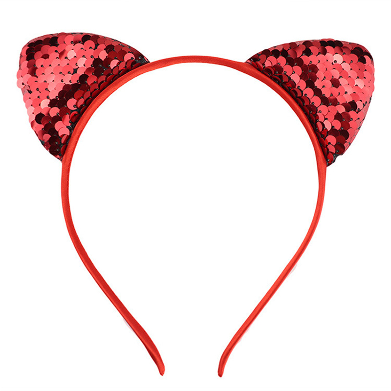 Paillettes réversibles oreilles de chat bandeau brillant chat oreille cheveux cerceaux mignon Bling bandeau cheveux accessoires pour femmes filles quotidien andParty