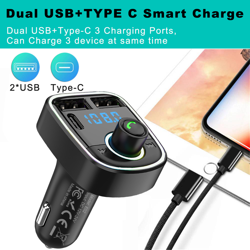 Transmetteur FM Bluetooth, modulateur d'autoradio mains libres, lecteur MP3 avec adaptateur de Charge USB Super rapide pour voiture