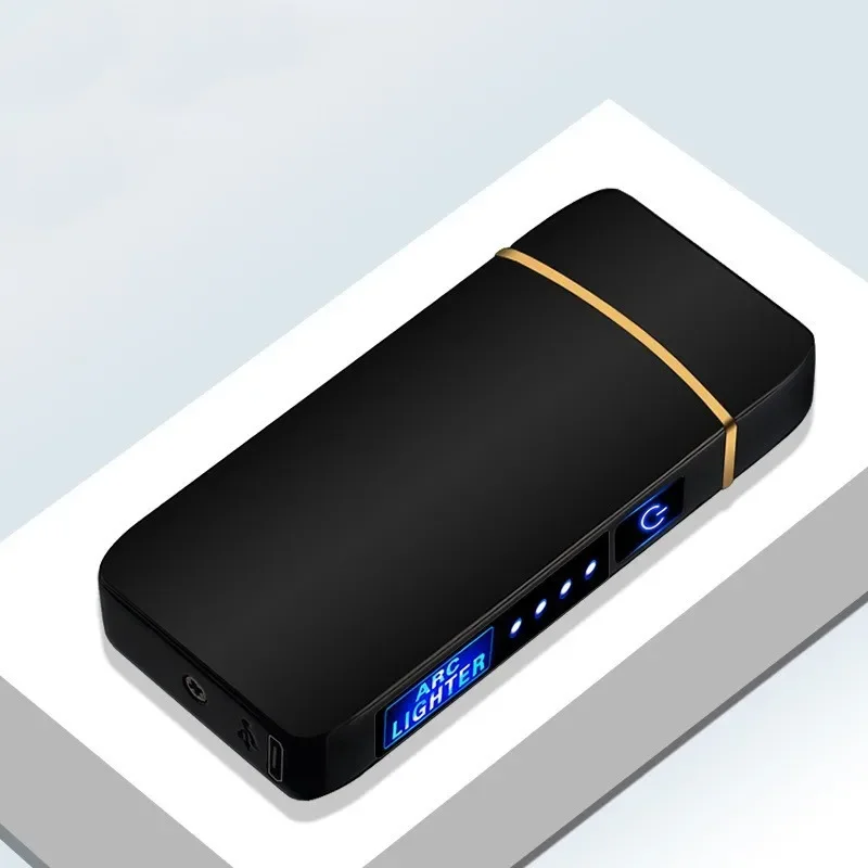 Winddicht USB Typ-C Lade Doppel Arc Feuerzeug Plasma Outdoor Puls LED Display Bildschirm Männer Wiederaufladbare: Grau