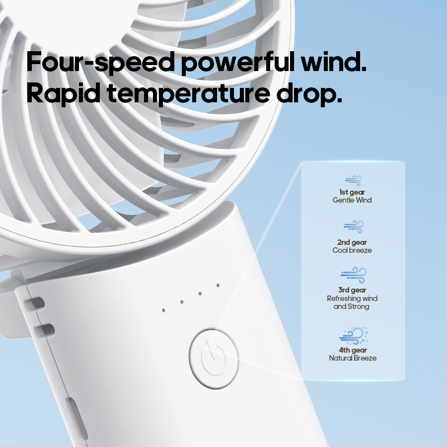 ventilador de mano multifuncional, ventilador eléctrico de refrigeración recargable de 5200mAh, ventilador de escritorio plegable de 4 velocidades con banco de energía de doble cable