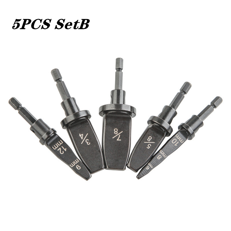 Flaring Tool Drill Bit Set Tube Expander Multifunction Air Conditioner Refrigerator Copper Pipe Swaging Tool Drill Bit Set: 5PCS Set B