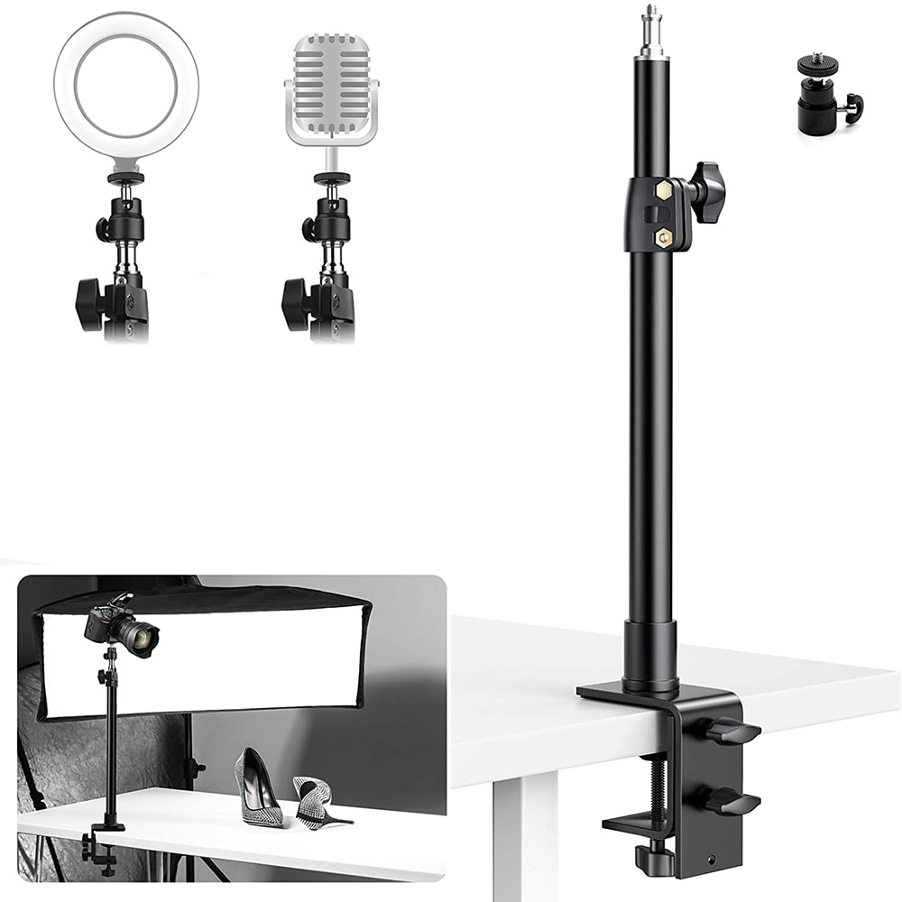 C Clamp Desk Mount Light Stand with 1/4" Ball Head Adjustable Tabletop Bracket Stand for DSLR Camera Video Monitor Microphone