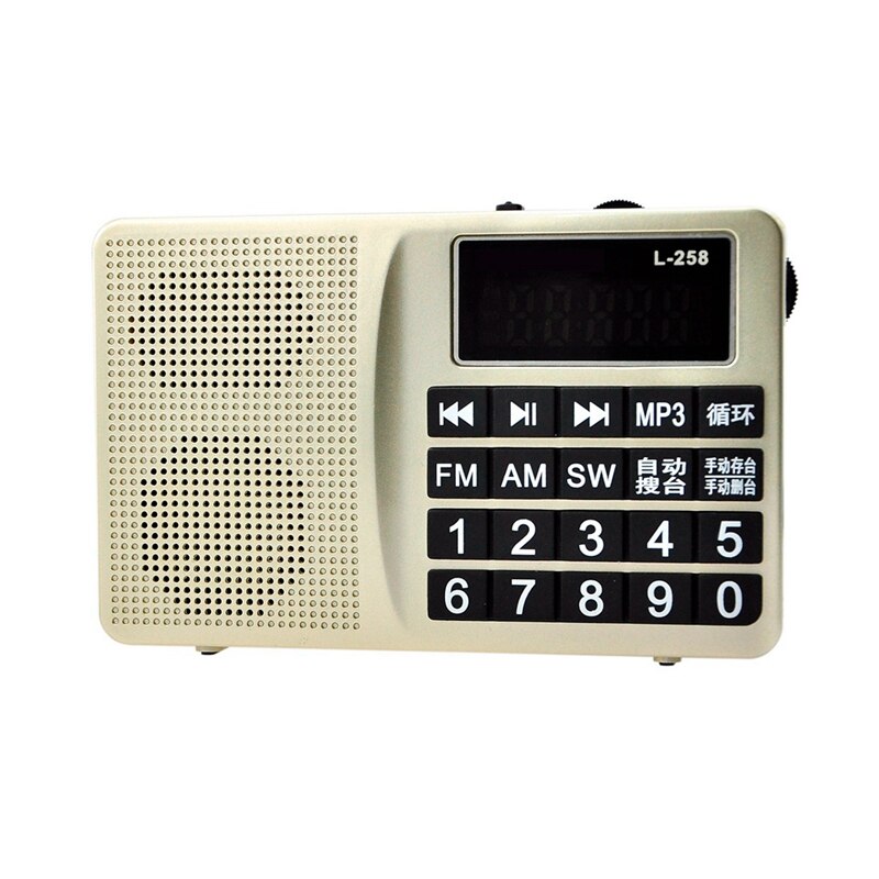 L-258 multi-bande FM Am Mw Sw récepteur Radio, lecteur MP3 de la carte Tf et clé USB (doré)