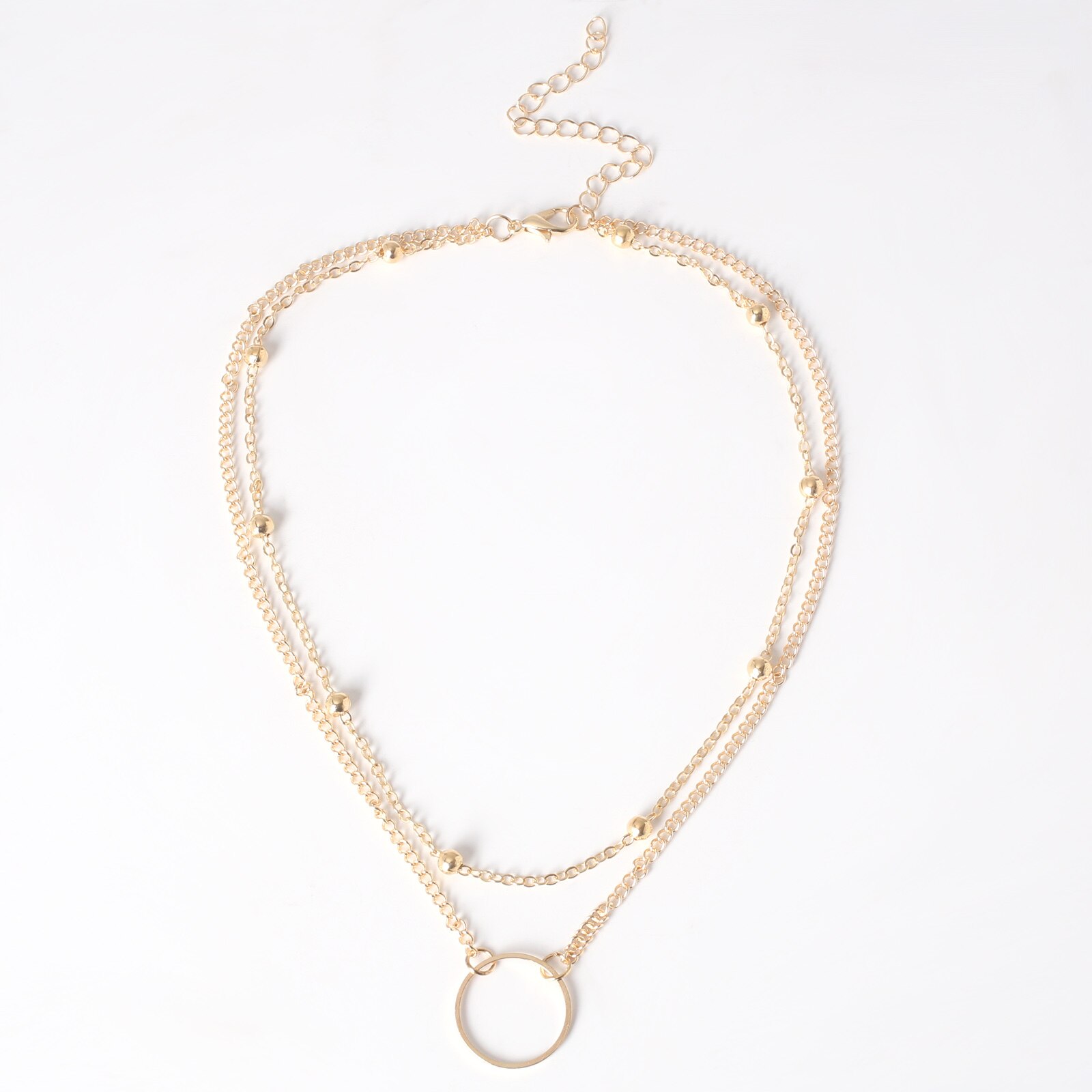 Double-Layer Bead Ketting Holle Cirkel Hanger Ketting Voor Vrouwen Eenvoudige Geometrische Vrouwelijke Trendy Chokers Kettingen: Gold