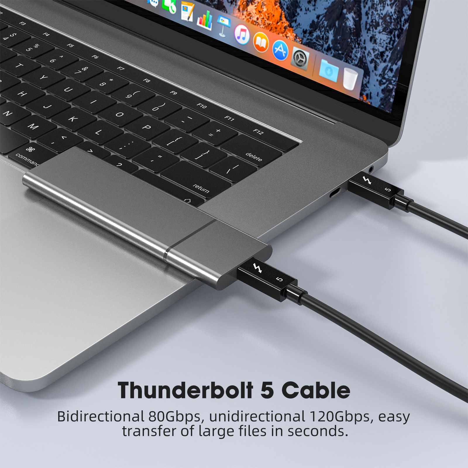 Thunderbolt 5 Cable de datos de función completa 0,5 M 1M 2M PD 240w 16K 30Hz Salida de vídeo 120Gbps USB C a USB C Cable USB5 de carga rápida