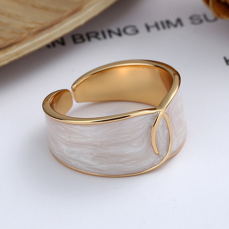 Anello regolabile aperto a croce con smalto bianco a faccia larga europea per donna Ins anello da dito geometrico di dimensioni libere gioielli da sposa per feste