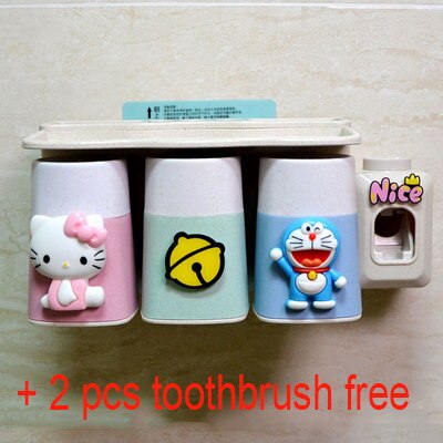 Boxi Automatic Toothpaste Squeezer Toothbrush Cup Dispenser Dust-Proof Toothbrush Holder Cartoon Cup Bathroom Accessories: 0300