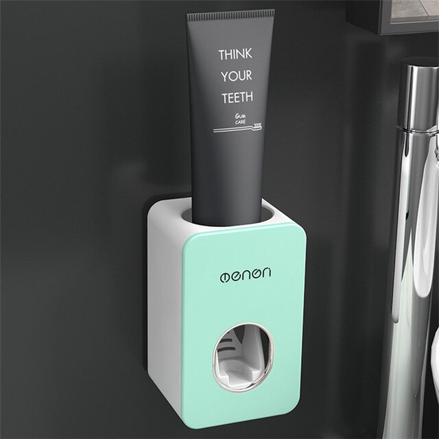 Toothbrush Holder Wall Mounted Automatic Toothpaste Dispenser Storage Rack Soft Toilet Brush Tissue Box Bathroom Accessories Set: Green Extruder