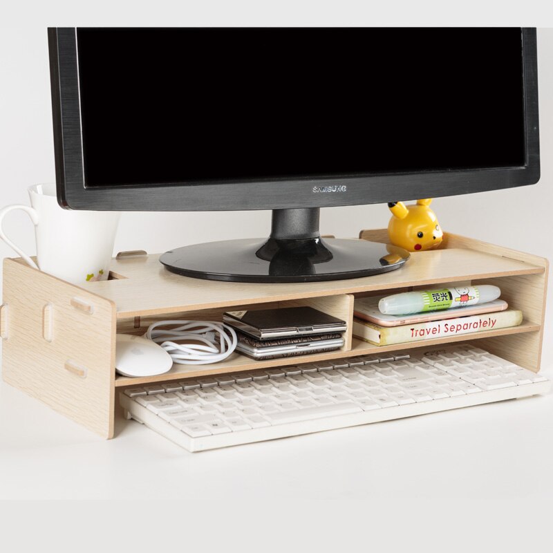 Multi-function Desktop Monitor Stand Computer Screen Riser Wood Shelf Plinth Strong Laptop Stand Desk Holder For Notebook TV: beige