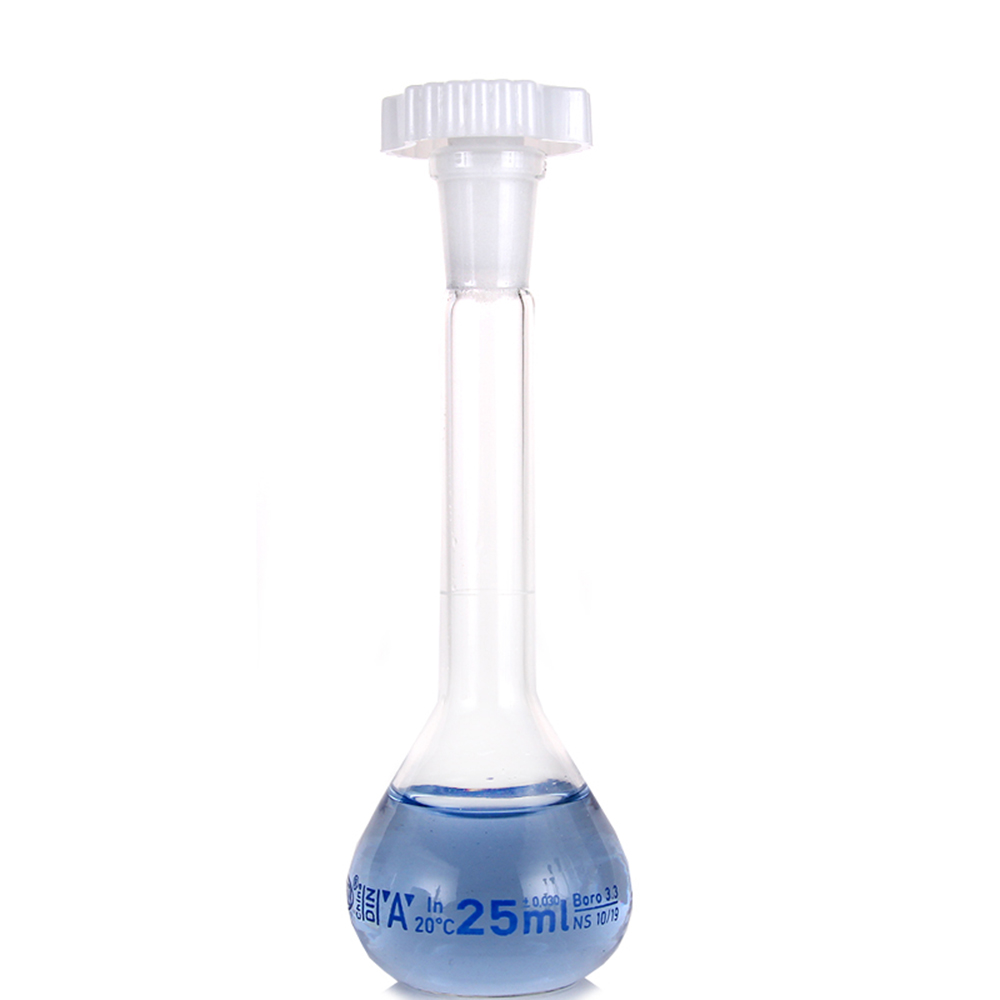 25 ml Transparante Lab Borosilicaatglas Maatkolven met plastic Stopper Kantoor Lab Chemie Clear Glaswerk Supply