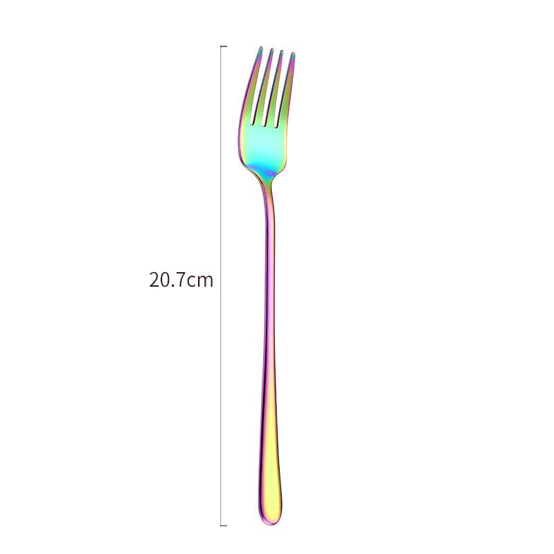 Vacclo 304 Stainless Steel Dinner Fork Tableware Gold-Plated Magic Fork Colourful Dessert Fork With Long Handle Drinking Tools