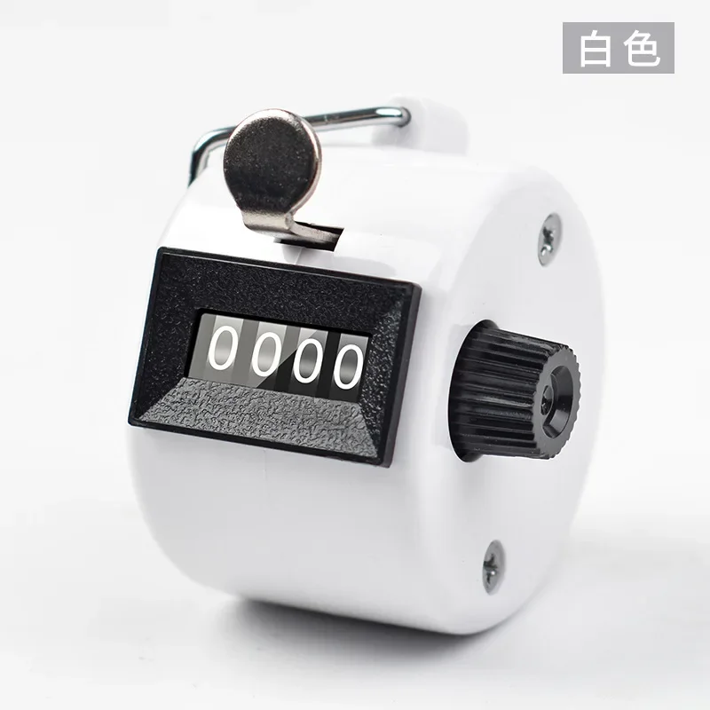 Hand Digitale Teller met Metalen Lap Tally Counter Handheld Clicker 4 Cijfers Chrome Golf Mensen Tellen 4-cijferige Tellers: WHITE