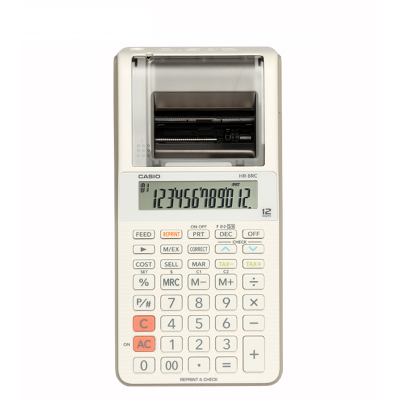 Printing Calculator Hr-8rc Battery And Dc Dual-purpose Desktop Leather Dual Power 12-digit Arithmetic Scientific Calculator: white