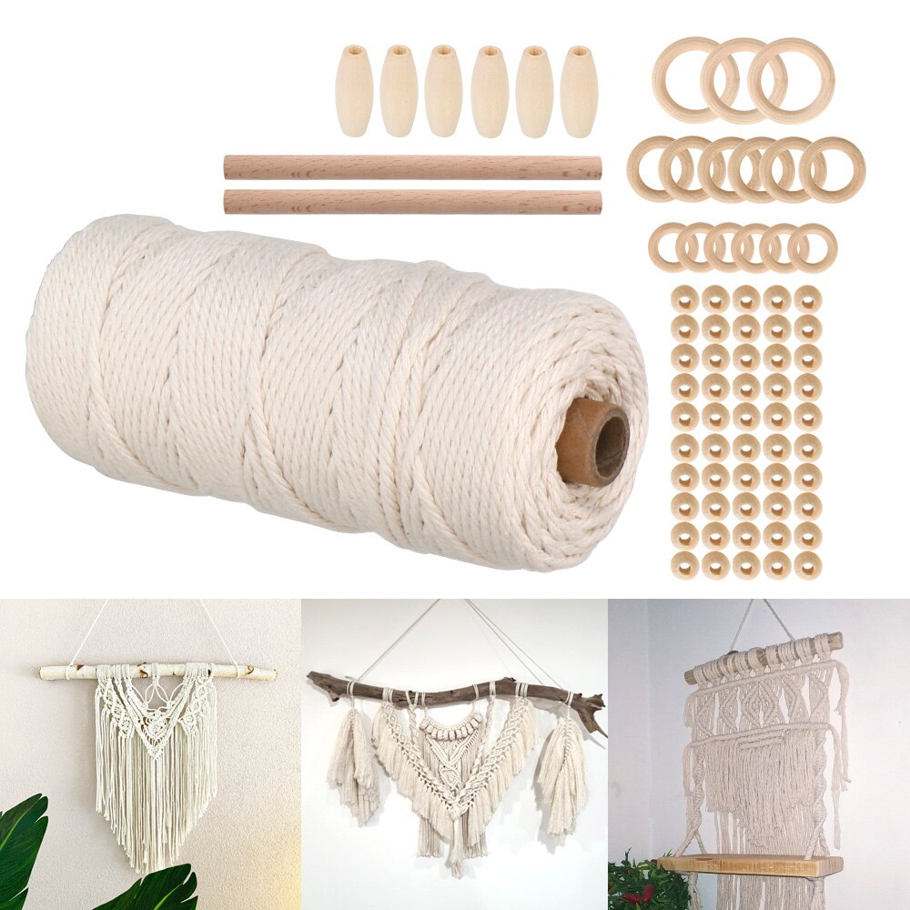 With Wood Ring Wood Stick Macrame Cord Wall Hangings Plant Hanger Braided Cord Natural Cotton Rope DIY Teether Macrame Kit