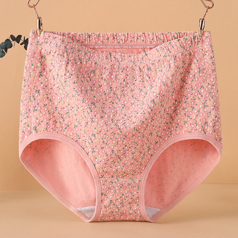 Bragas triangulares de cintura alta de algodón para madre, lencería de flores para mujer, ropa interior suave sin costuras, talla grande, nueva: XXL / Rosa